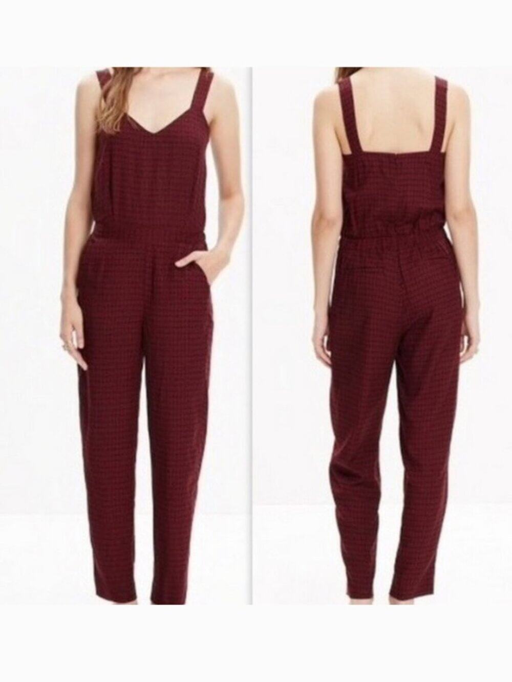 Madewell Tompkins Jumpsuit Burgundy/Blue XS